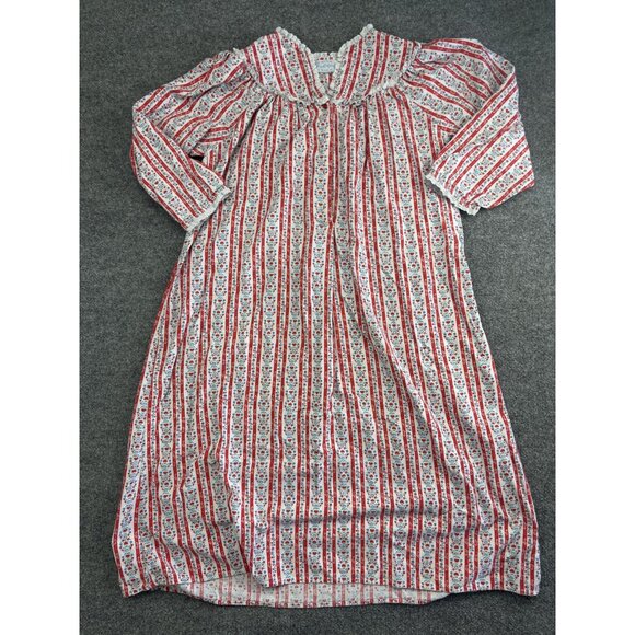 Vintage Long of Salzburg Nightgown Womens Small Floral Stripe Lace 70s - Picture 1 of 7